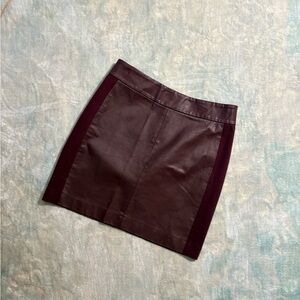PAIGE Leather Mini Pencil Skirt | Maroon with Side Stretch Panels | Small